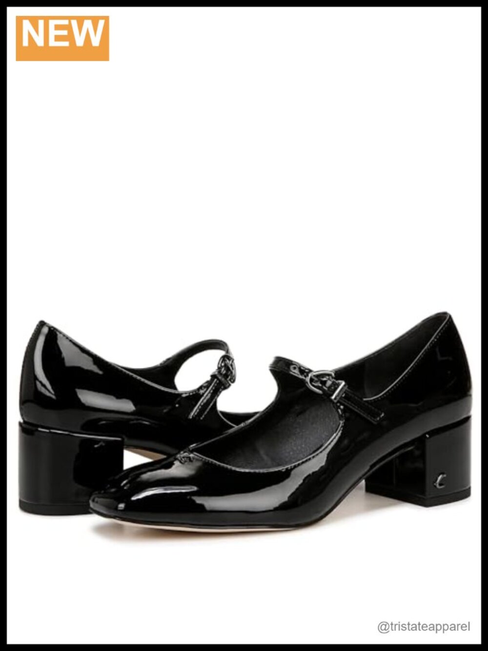 Cap-Toe Mary Jane Block Heel Pump with Goldtone Hardware